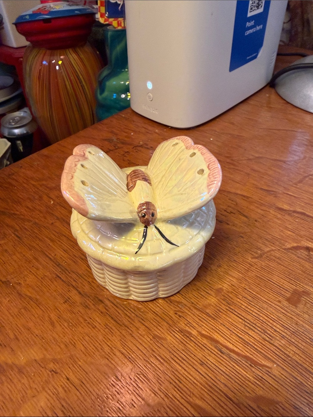 Butterfly Ceramic Jewelry Trinket Box - Cream and Pink